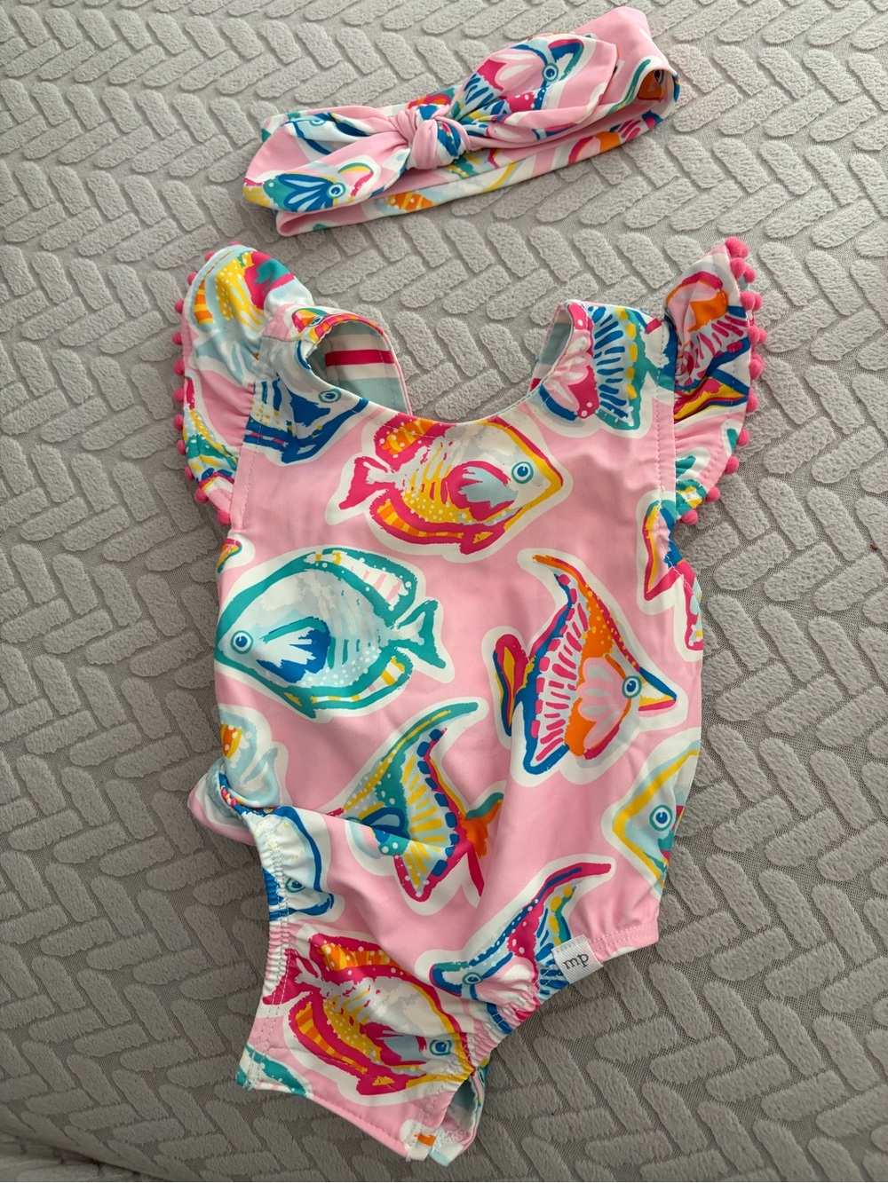 Mud Pie Pink One-Piece Swimsuit with Multicolor Fish Print
